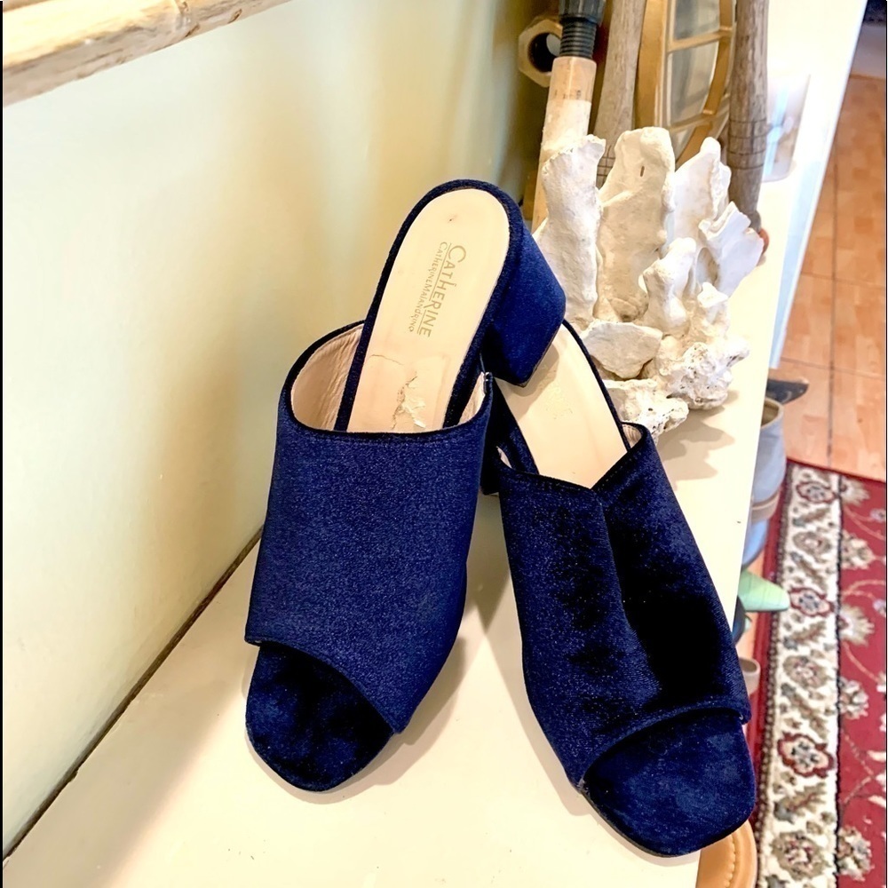 VTG Catherine MaLandrino Velvet Open Toe Block Heel Mules by Vasconey,EUC Size 9